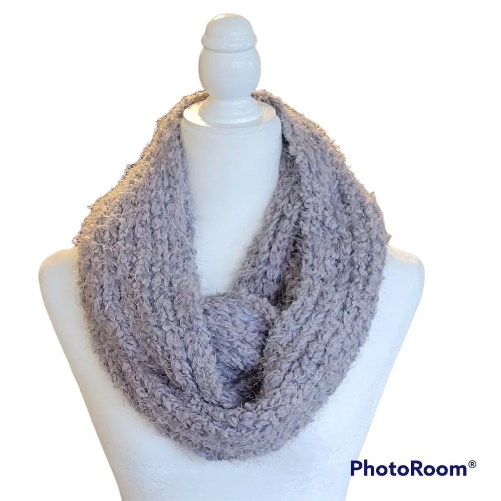 Chunky Neutral Luxe Metallic Infinity Scarf Neck Warmer NEW
